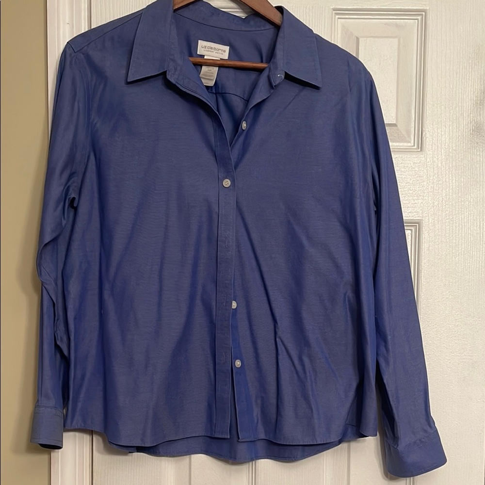 Liz Claiborne sport blue wrinkle resistant blouse button down shirt 14P $69